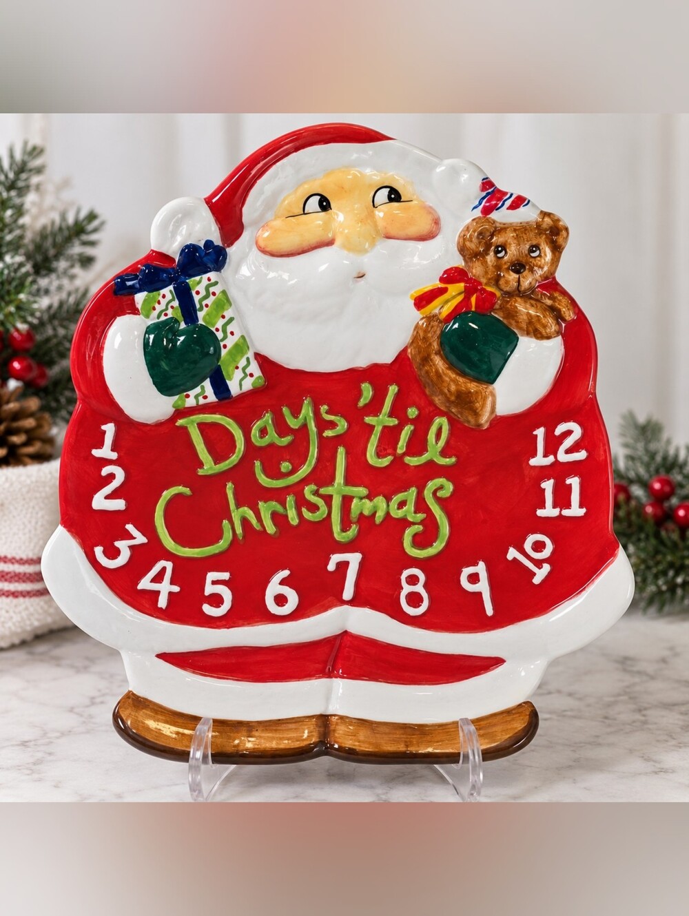Silvestri Vintage Santa 12 Days ’Til Christmas Ceramic Platter Tray